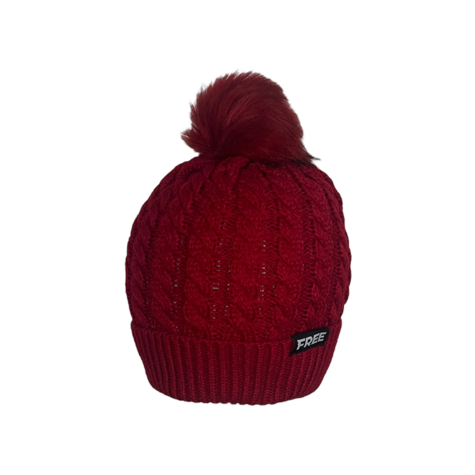 Satin Lined Puff Signature  Beanie Red